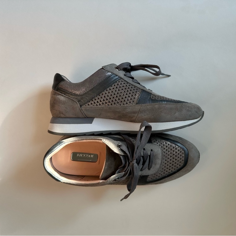 Grey Suede & Leather Sneakers | Perforated Panels